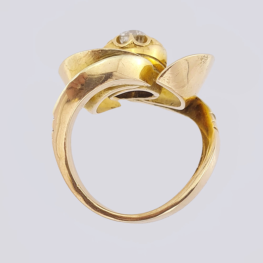 Кольцо из золота 375 пробы с бриллиантом старой огранки купить в Москве ✓Антикварный салон «Сказка»