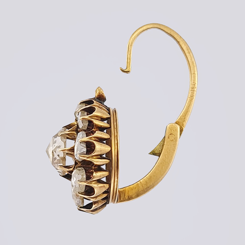 Серьги из золота 56 пробы в форме малина с русским замком и алмазами огранки «Роза»
