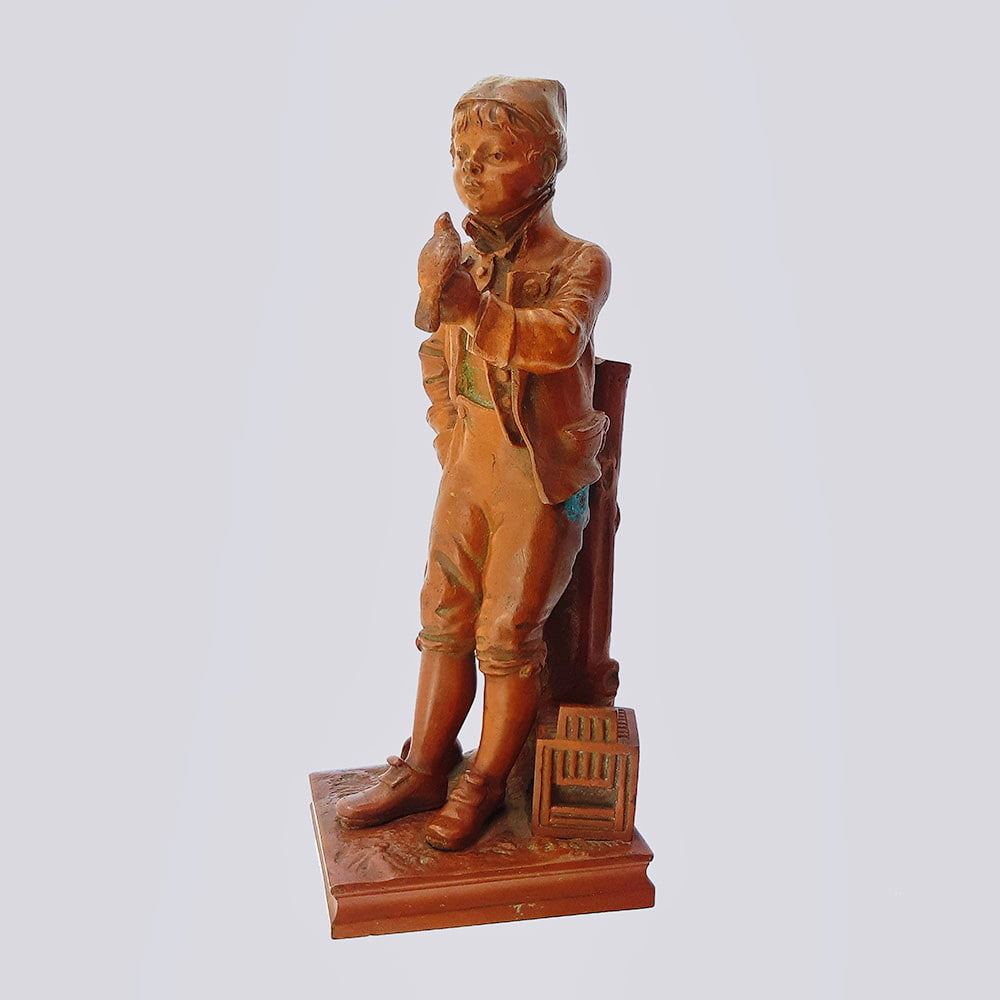 Бронзовая статуэтка «мальчик с дроздом» конца XIX века
