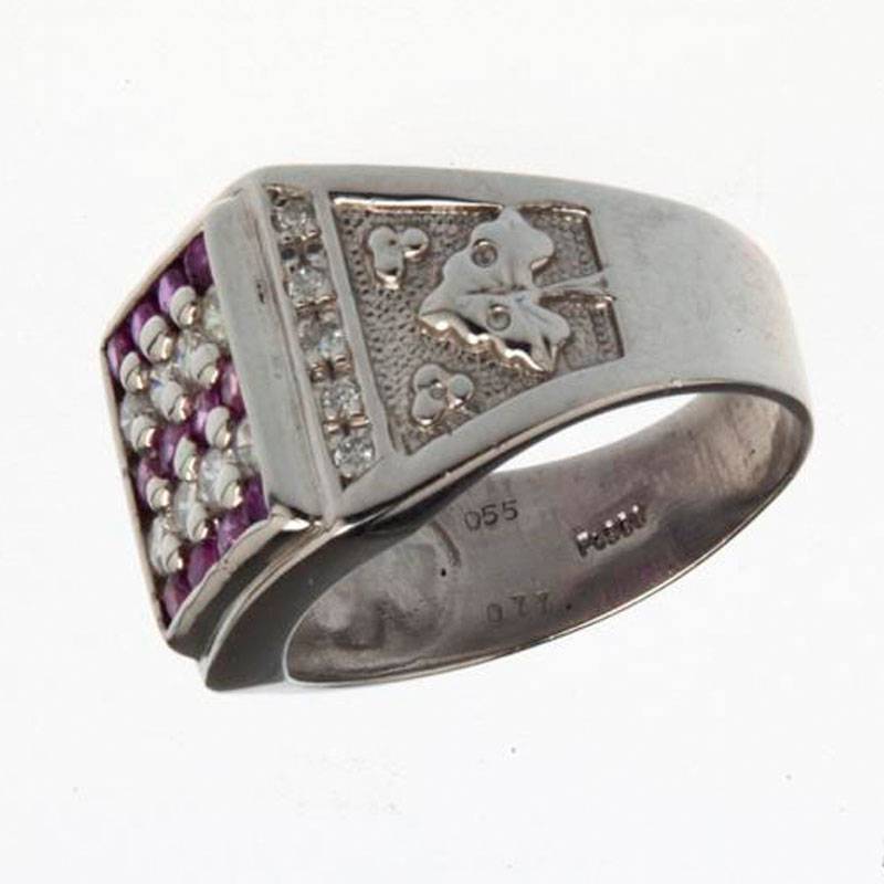 Мужской перстень с бриллиантами и сапфирами из платины 900 пробы 20 века