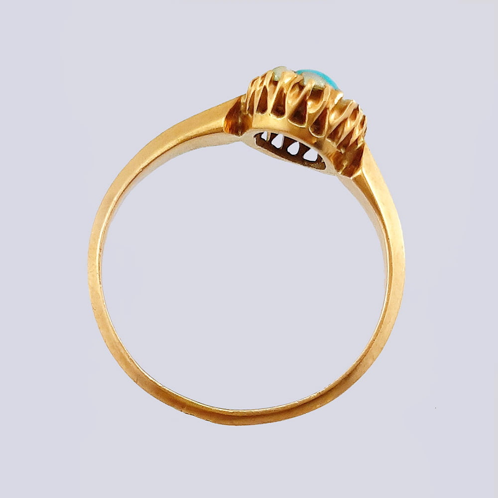 Золотое кольцо в форме «малина» 56 проба с бирюзой и жемчугом