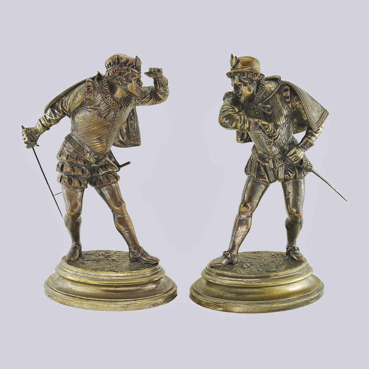 Парные фигуры из бронзы «Мушкетёры» с серебрением (Émile Guillemin)