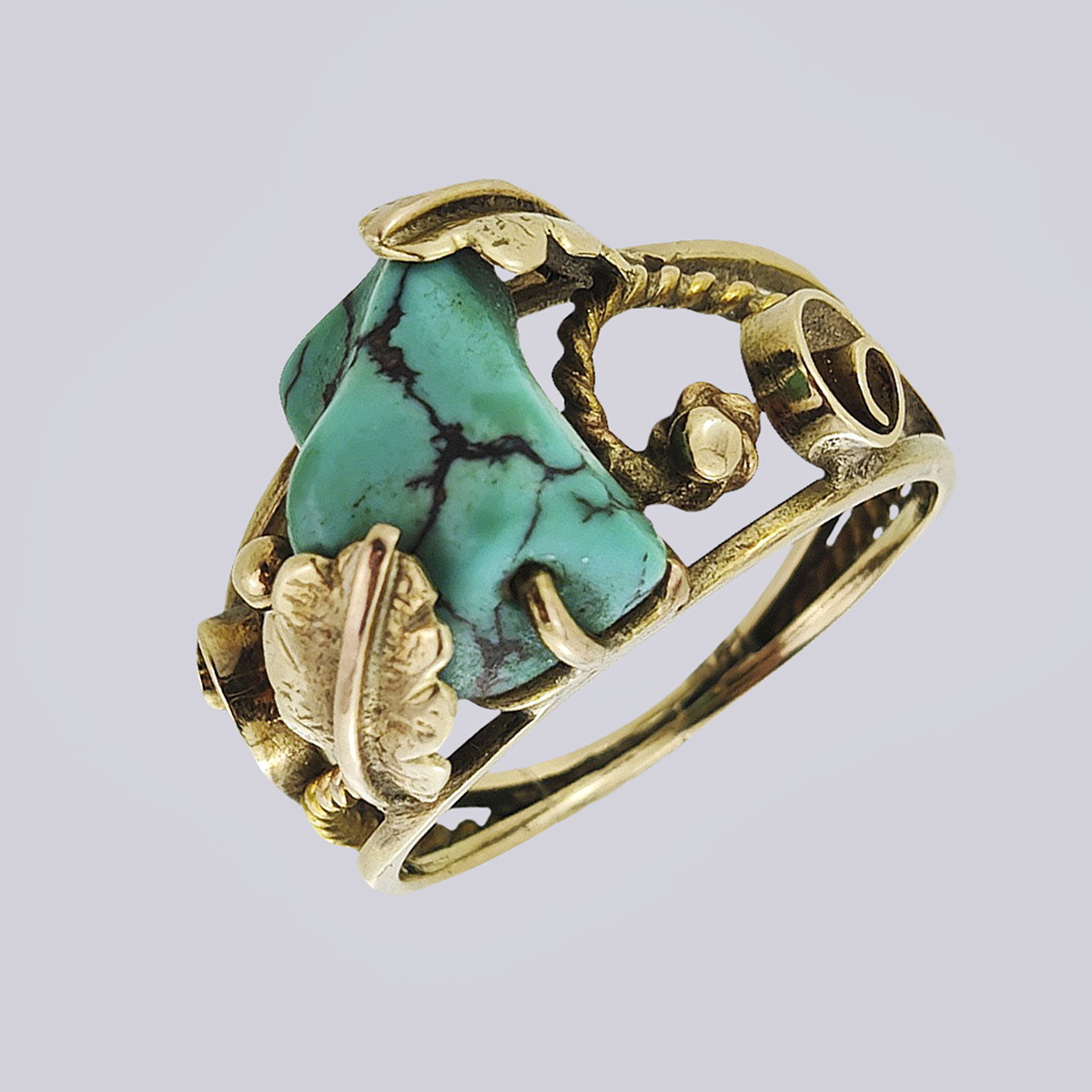 Комплект серьги и кольцо из золота 500-й пробы с бирюзой