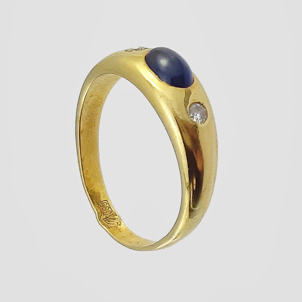 Кольцо с сапфиром и бриллиантами из золота 585 пробы 19 век