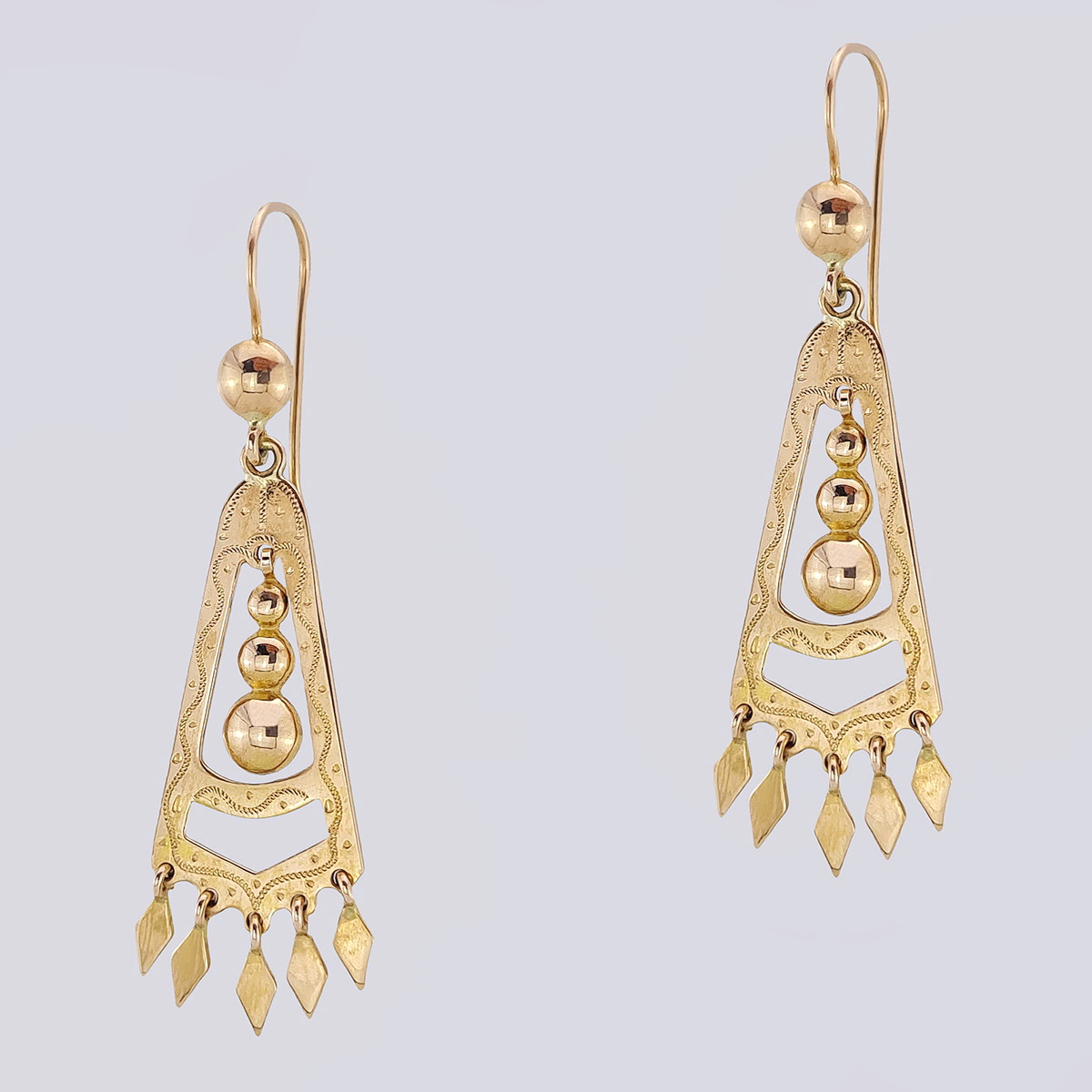 Серьги-подвески в русском стиле из золота 583-й пробы