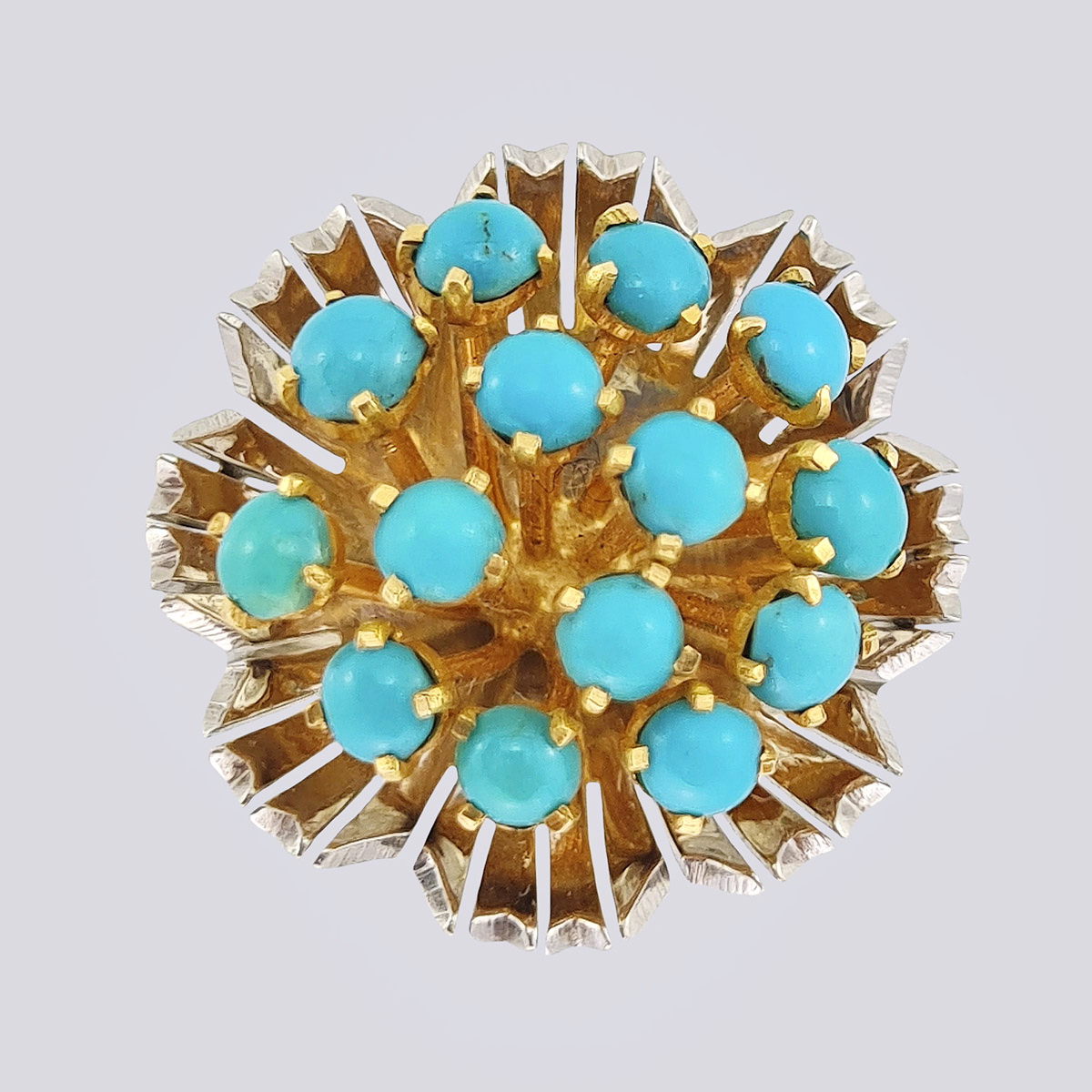 Золотое кольцо 585 пробы «Цветок» с бирюзой (Франция)