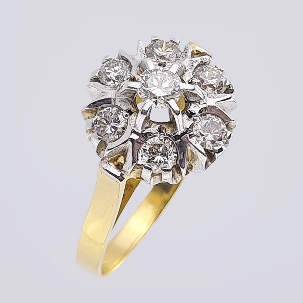 Комплект кольцо и серьги «малины» с бриллиантами из золота 750 пробы