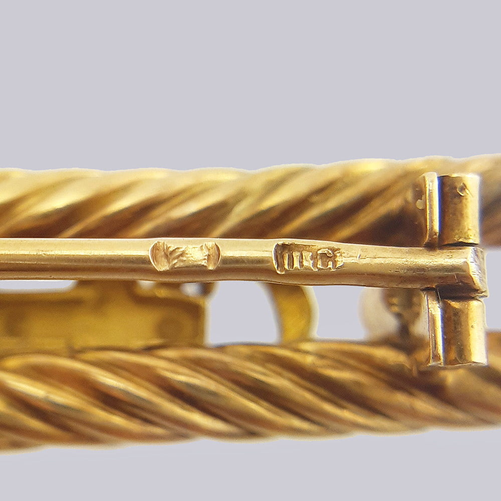 Брошь «Якорь» из золота 56 пробы с натуральным речным жемчугом 19 века
