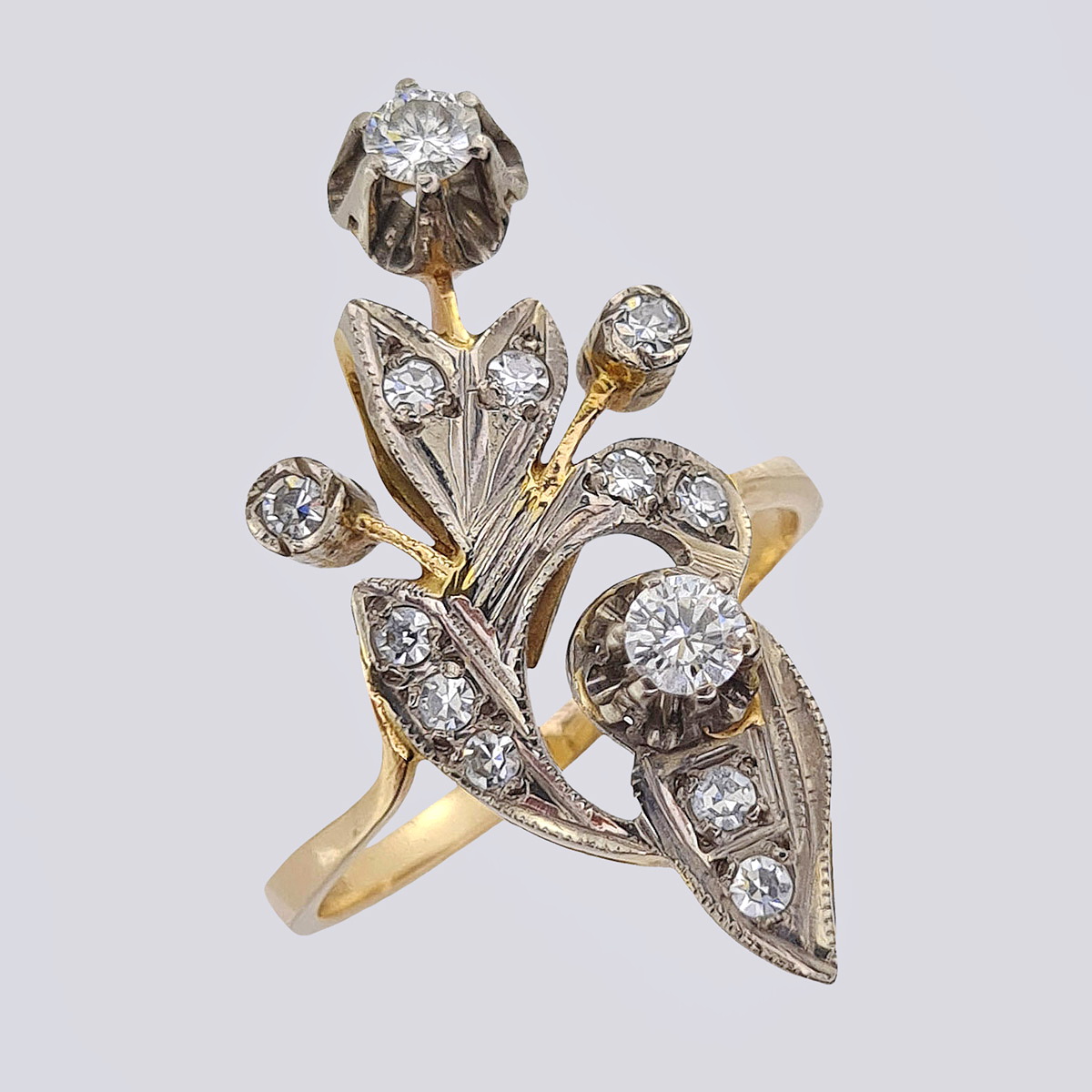 Золотое кольцо 585 пробы с бриллиантами (СССР)
