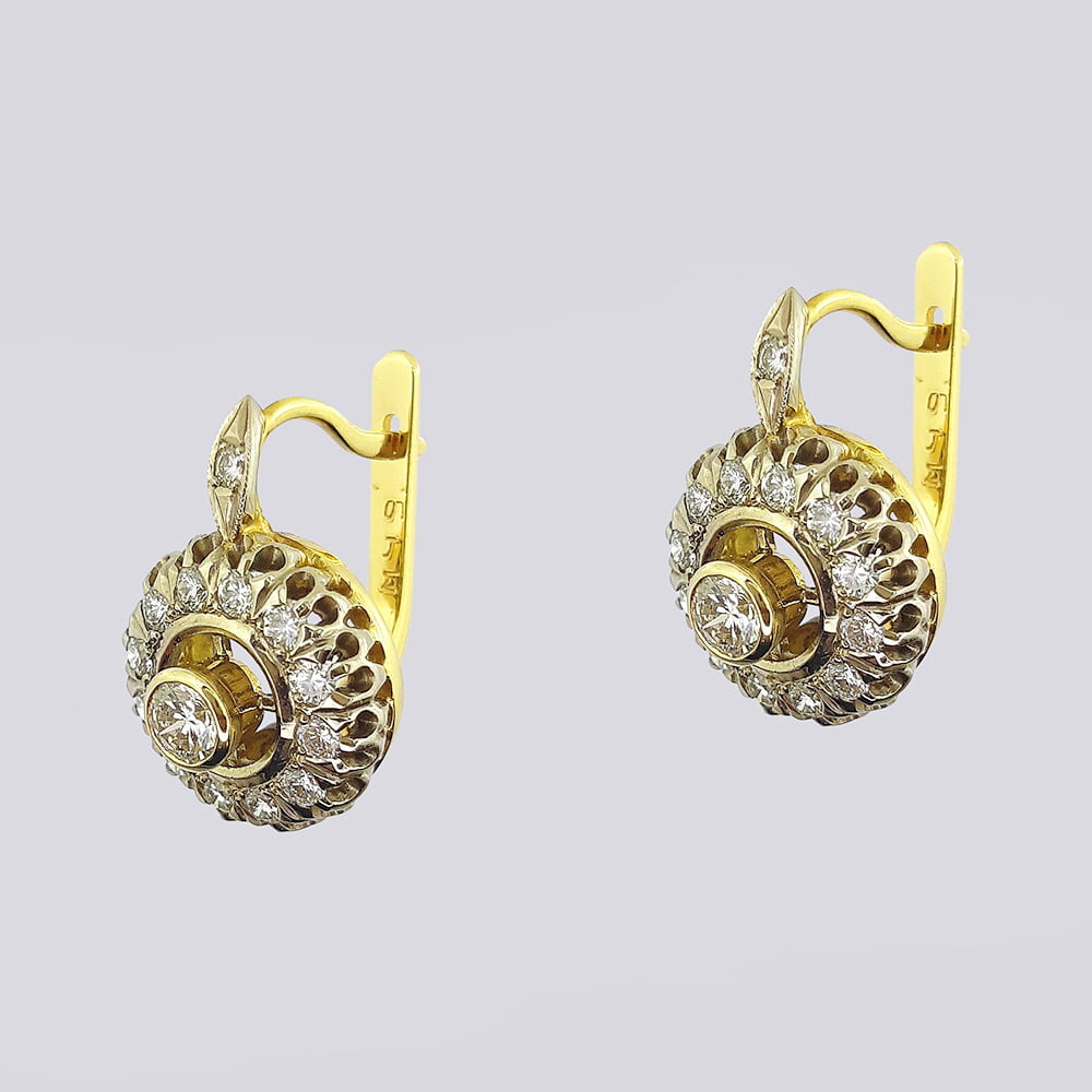 Серьги золотые в форме «малины» с якутскими бриллиантами периода СССР