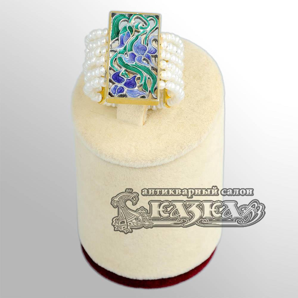 Авторский комплект браслет-манжет, кольцо, серьги из серебра 875 пробы и жемчуга