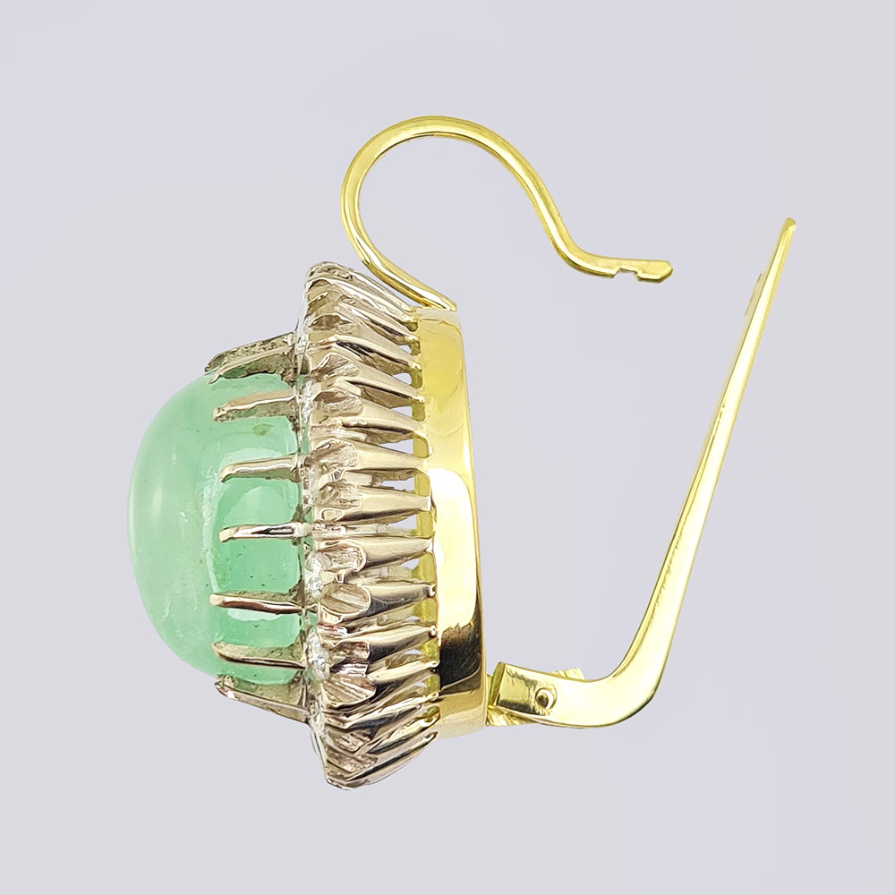 Серьги золотые с бриллиантами современной огранки и изумрудами огранки кабошон (СССР)