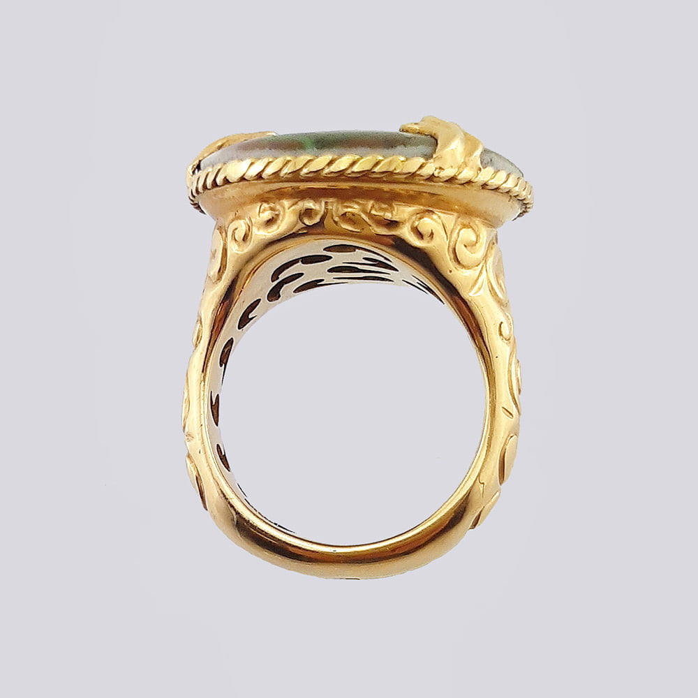 Авторское кольцо со старинной фарфоровой вставкой из золота 585 пробы
