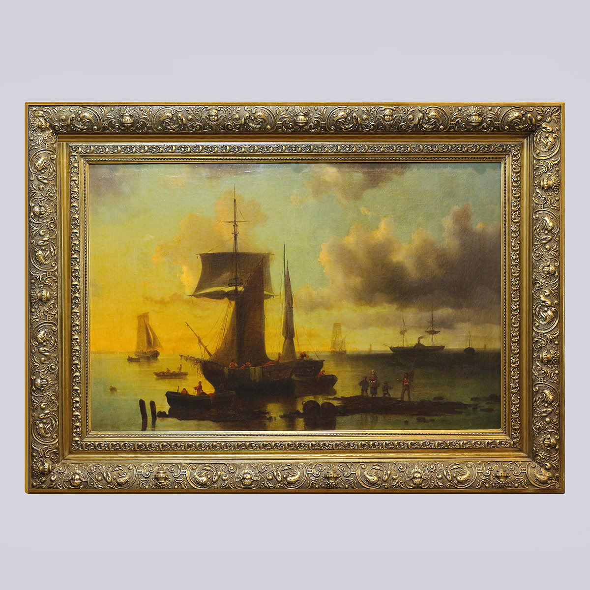 Картина «Закат у моря» художник В. Рini, 19 век, холст, масло