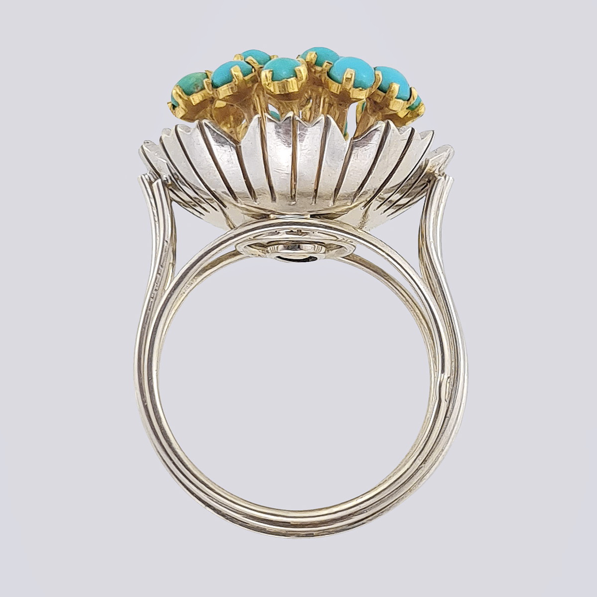 Золотое кольцо 585 пробы «Цветок» с бирюзой (Франция)