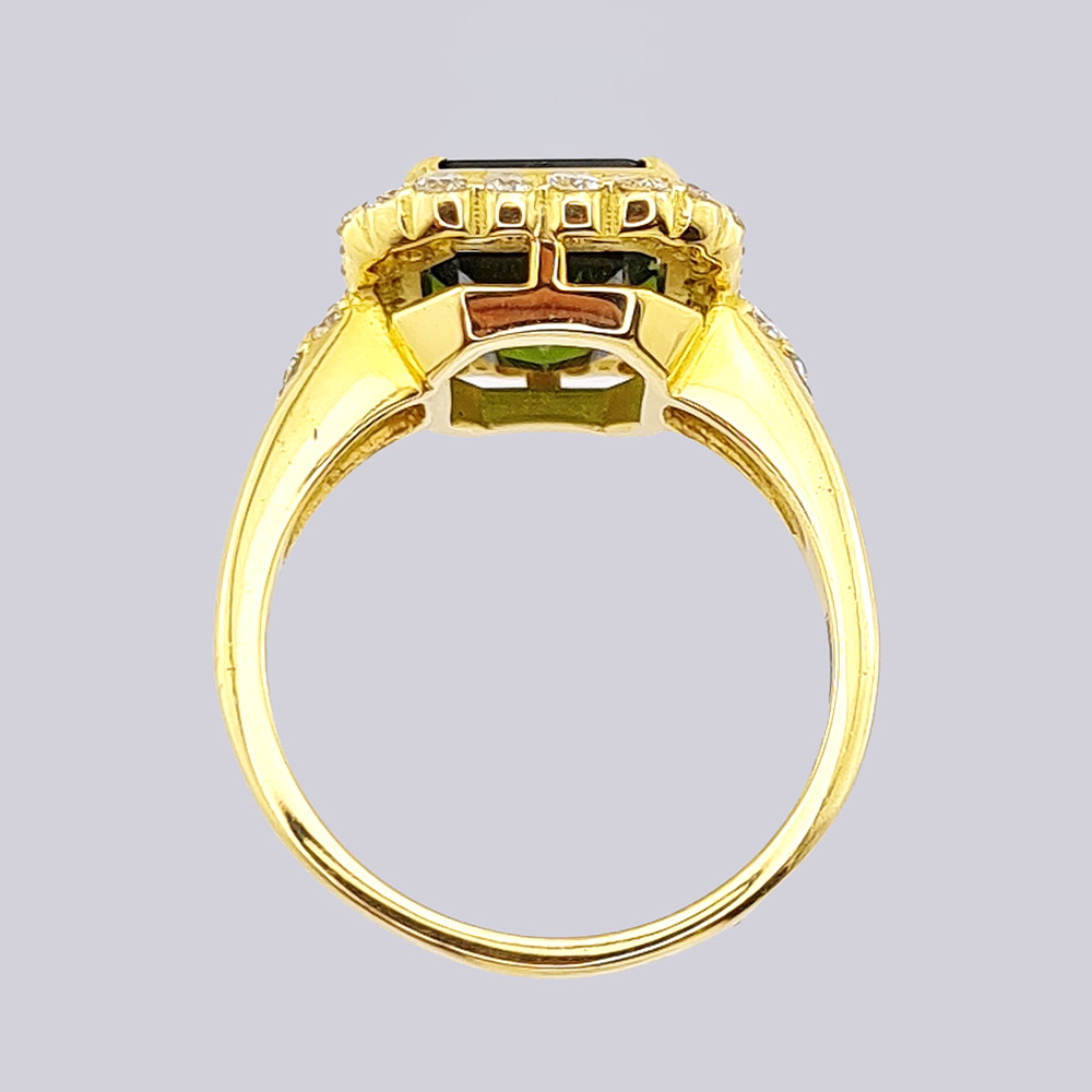 Кольцо золотое с натуральным турмалином и бриллиантами