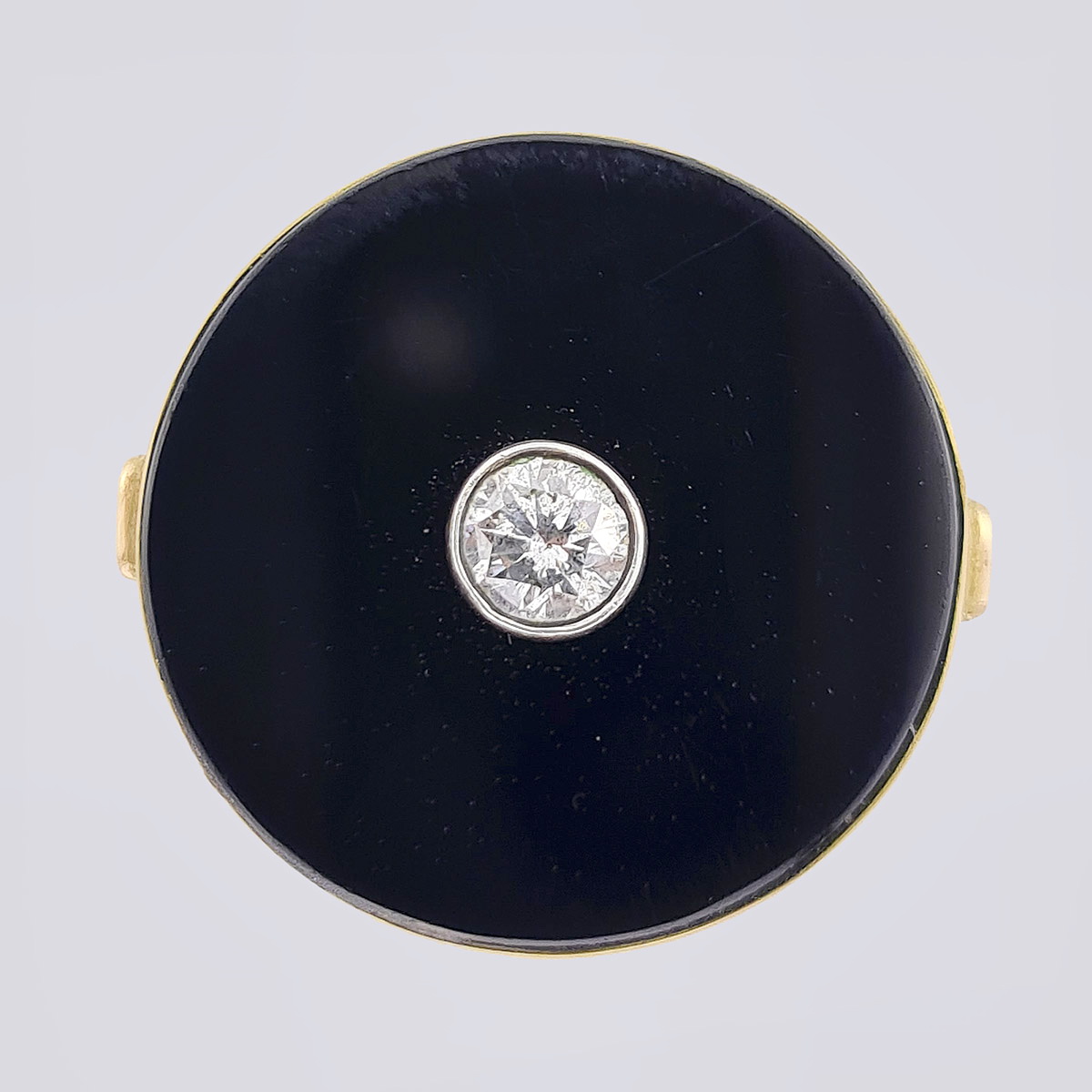 Кольцо золотое русское с бриллиантом старой огранки в чёрном агате