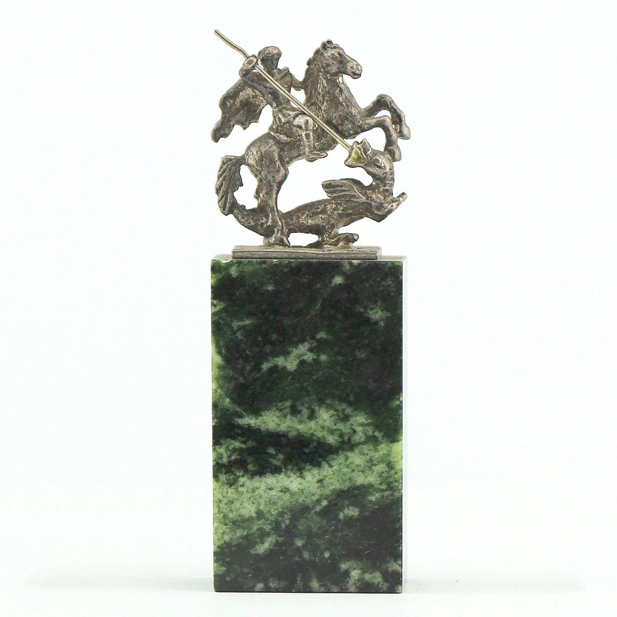 Скульптура «Георгий Победоносец» из серебра 925 пробы на камне (СССР)