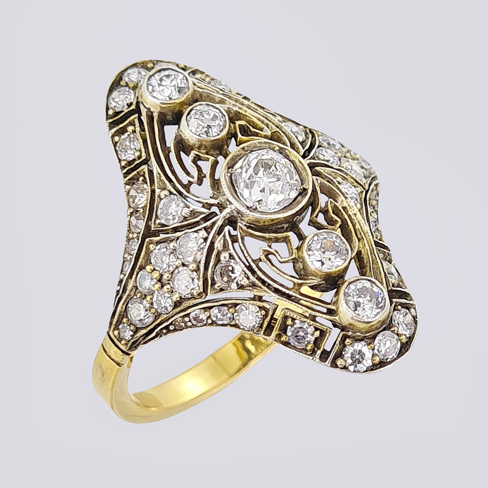Кольцо с бриллиантами старой огранки в стиле модерн