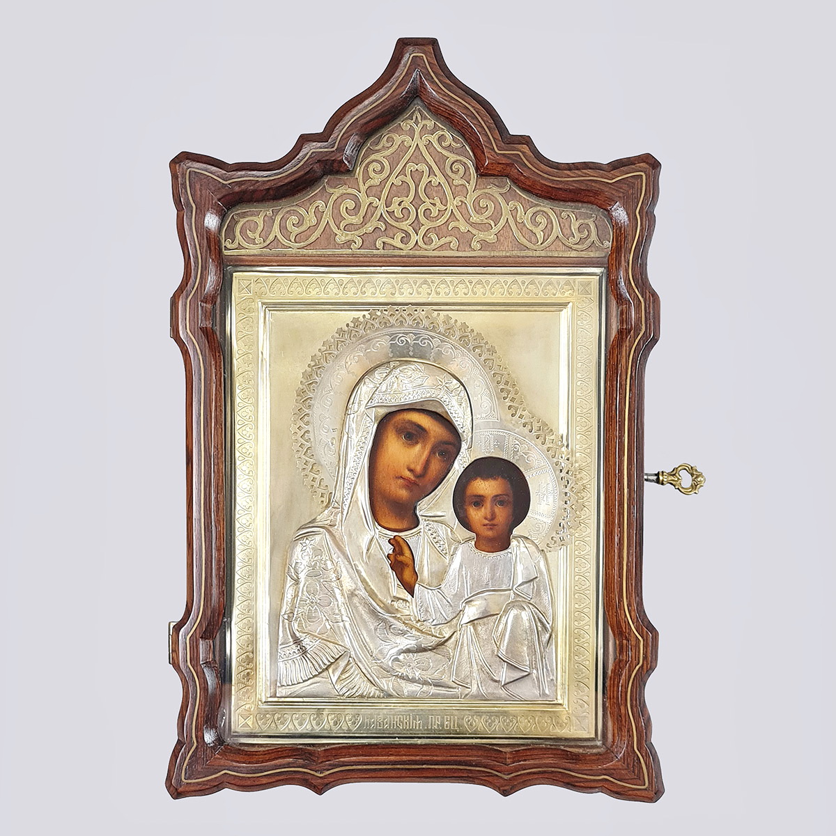 Икона «Казанская Пресвятая Богородица» с окладом из серебра 84, в киоте