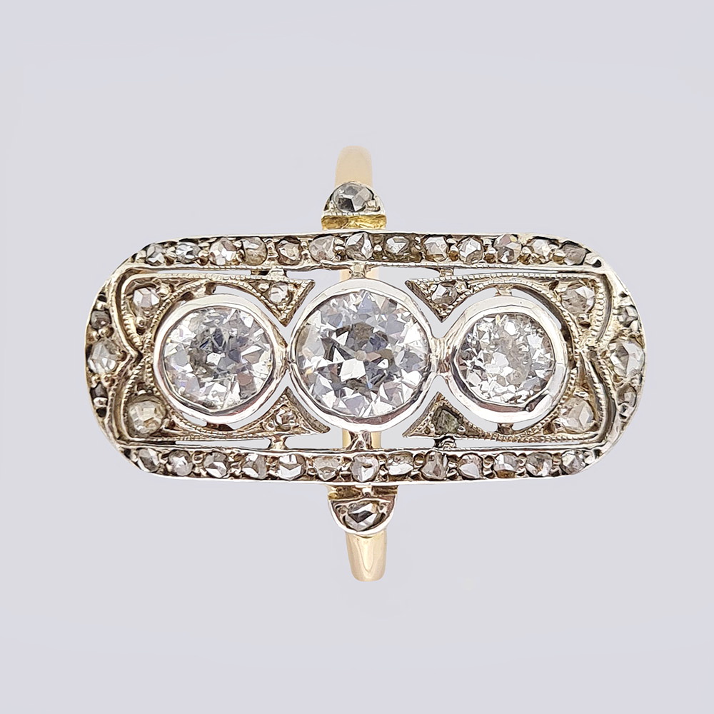 Кольцо из золота 500 пробы с бриллиантами в стиле арт-деко