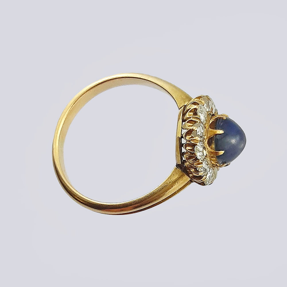 Кольцо в форме Малина из золота 56 пробы с сапфиром и бриллиантами 19 века