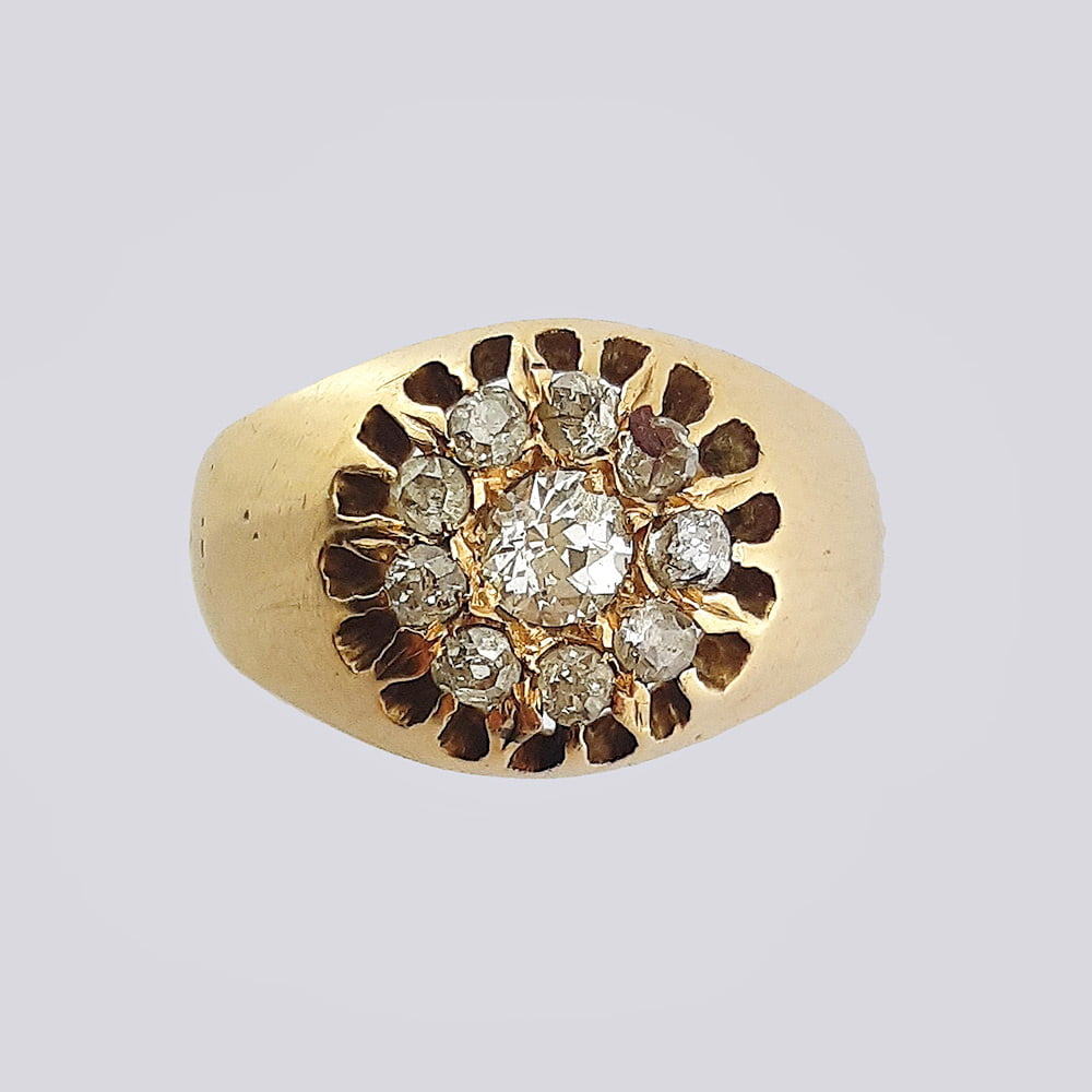Старинное русское золотое кольцо с бриллиантами (56 проба, 19 век)