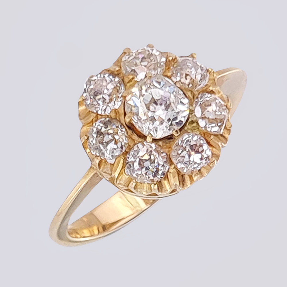 Кольцо малина с бриллиантами из золота 56 пробы 19 века
