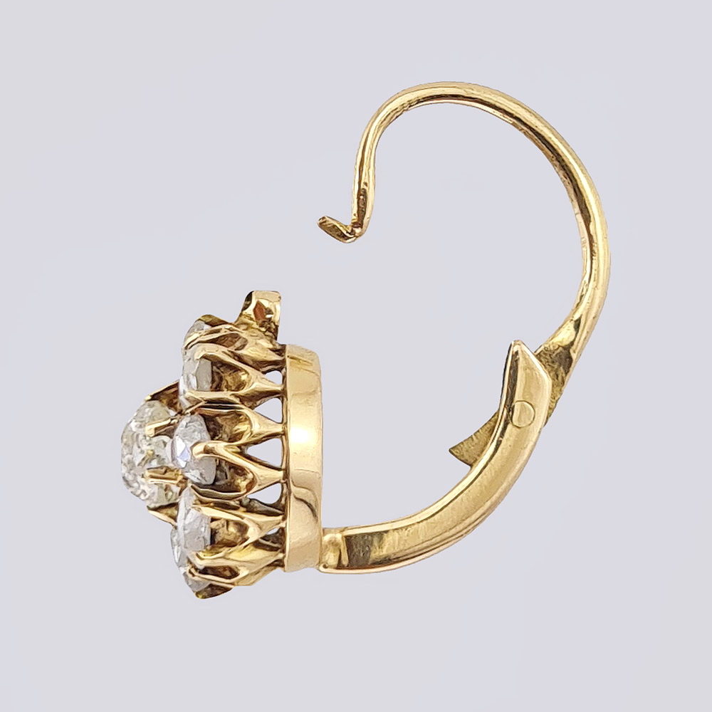 Серьги-малины из золота 56 пробы с бриллиантами и алмазами (19 век)