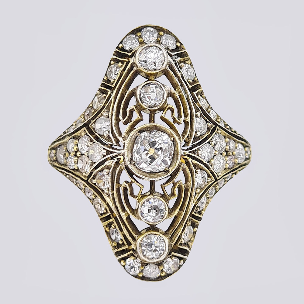 Кольцо с бриллиантами старой огранки в стиле модерн (золото 56 пробы)