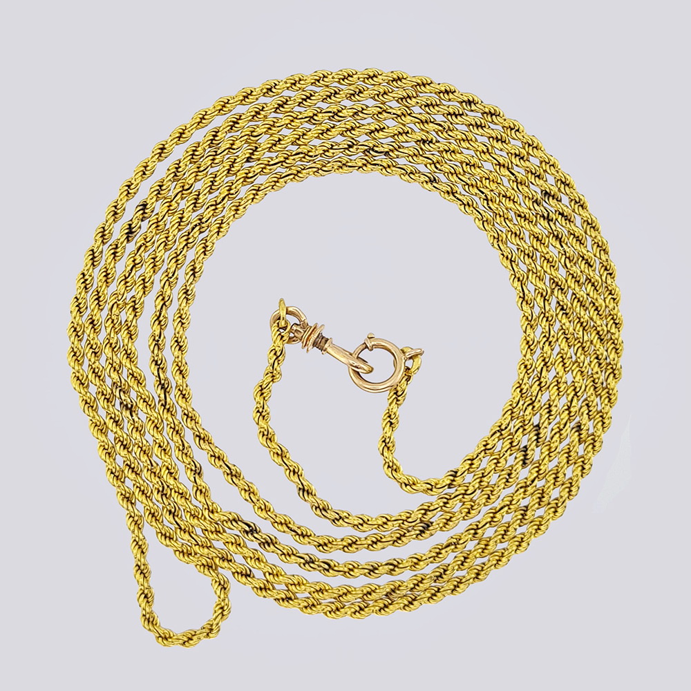 Старинная русская золотая цепь с плетением «верёвка»