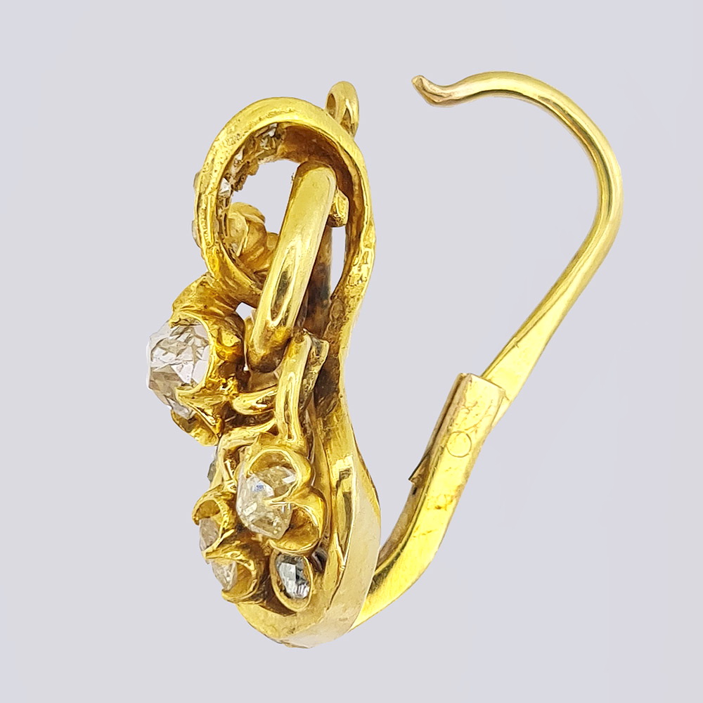 Рокайльные серьги с бриллиантами из золото 56 пробы 19 века