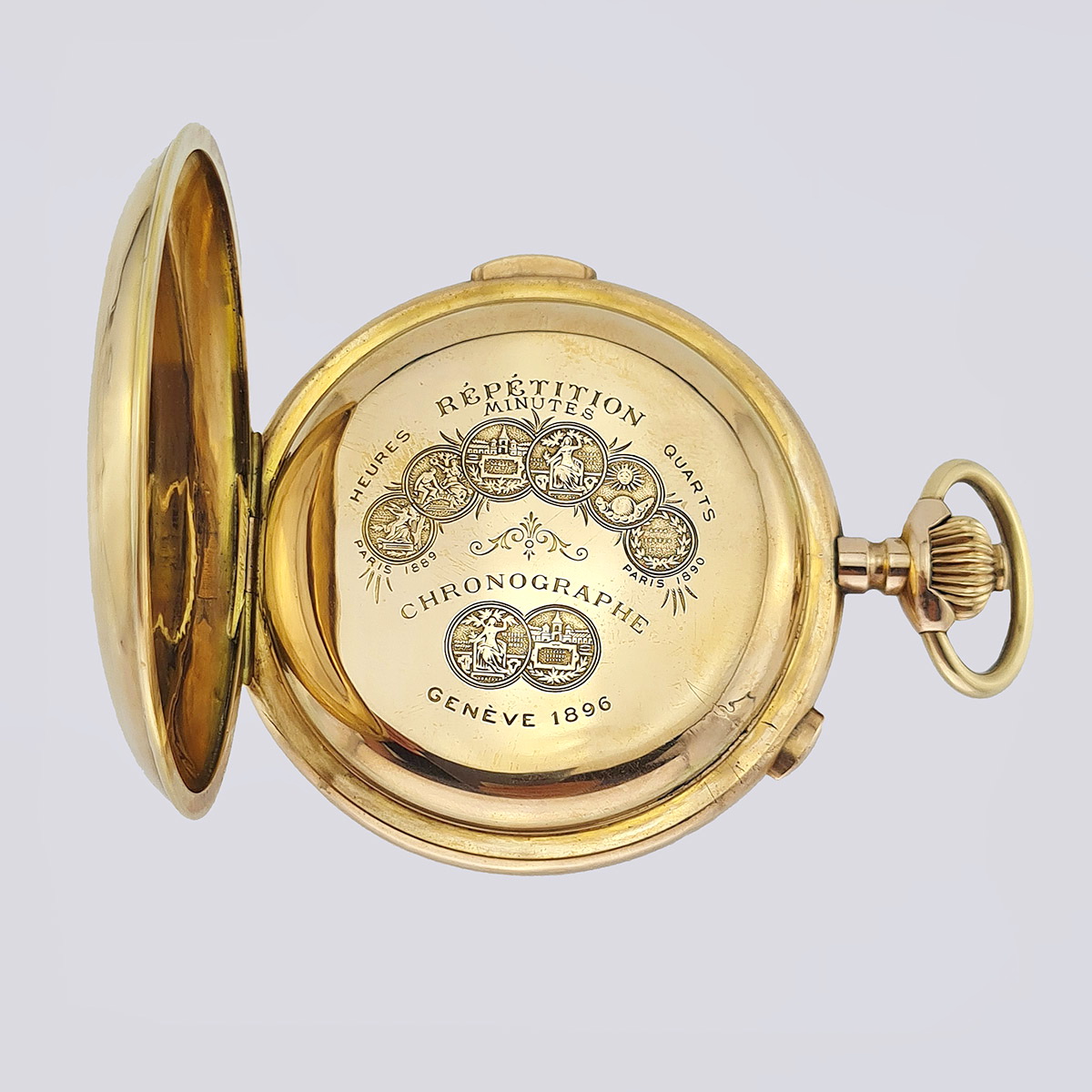 Карманные трёхкрышечные часы с четвертным репетиром из золота 585 пробы (Швейцария, 19 век)