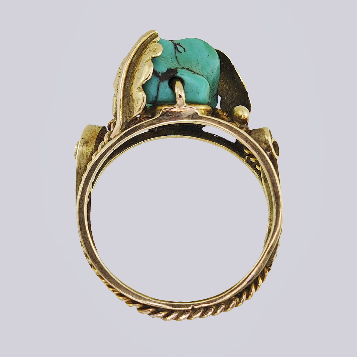 Комплект серьги и кольцо из золота 500-й пробы с бирюзой