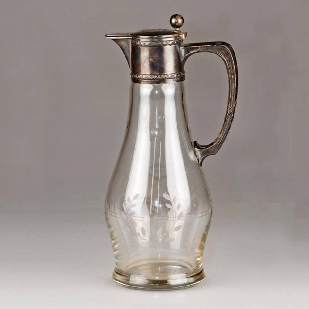 Графин для воды или вина из хрусталя в серебре 900 пробы 19 века