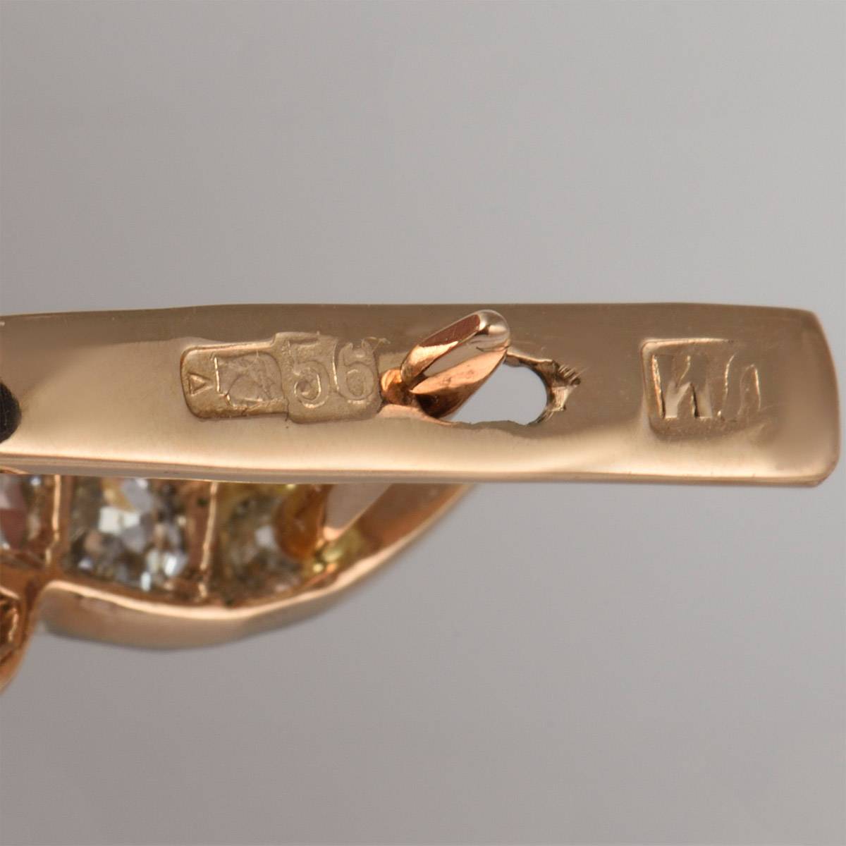 Серьги подвески с бриллиантами из золота 56 пробы 19 века