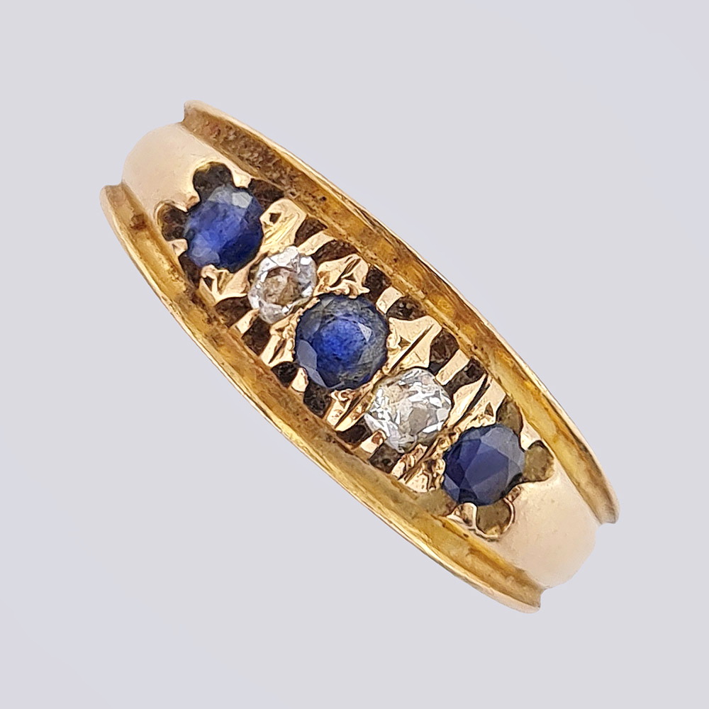 Золотое кольцо дорожка с природными сапфирами и бриллиантами