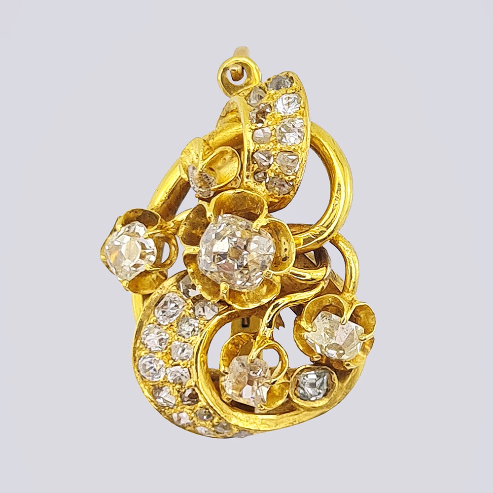 Рокайльные серьги с бриллиантами из золото 56 пробы 19 века