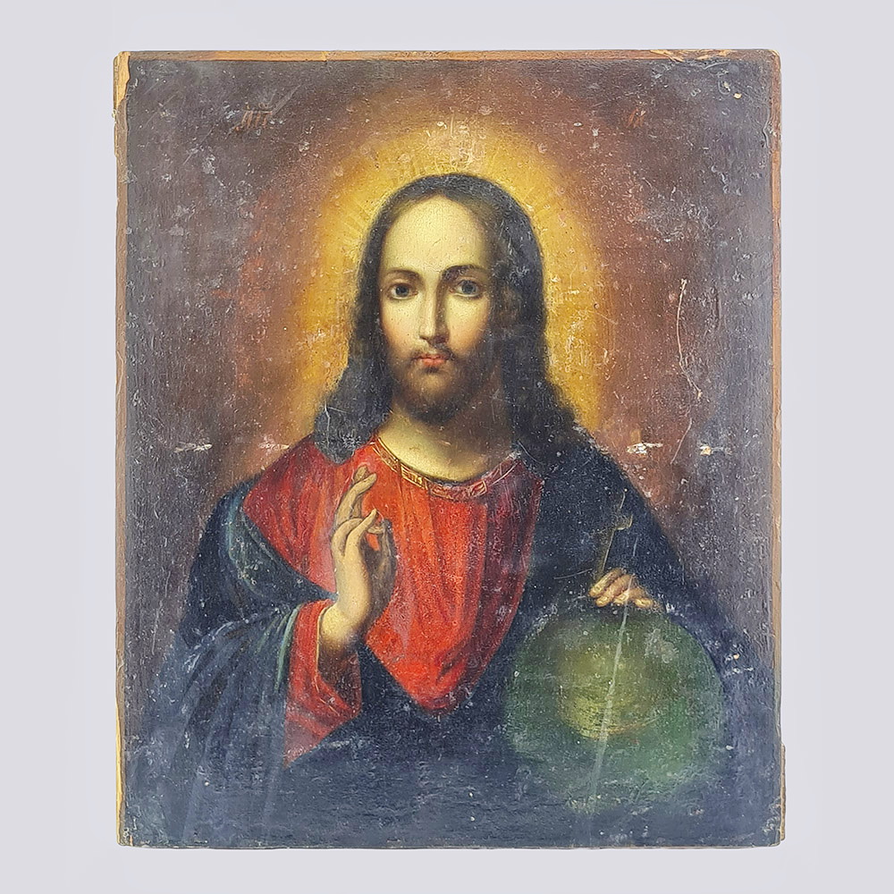 Икона «Господь Вседержитель» с серебряным окладом 1847 года, клеймо Сазиковъ