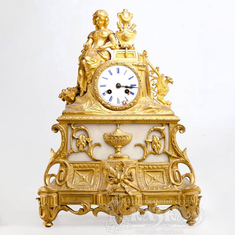 Каминные золоченные часы из мрамора 19 века
