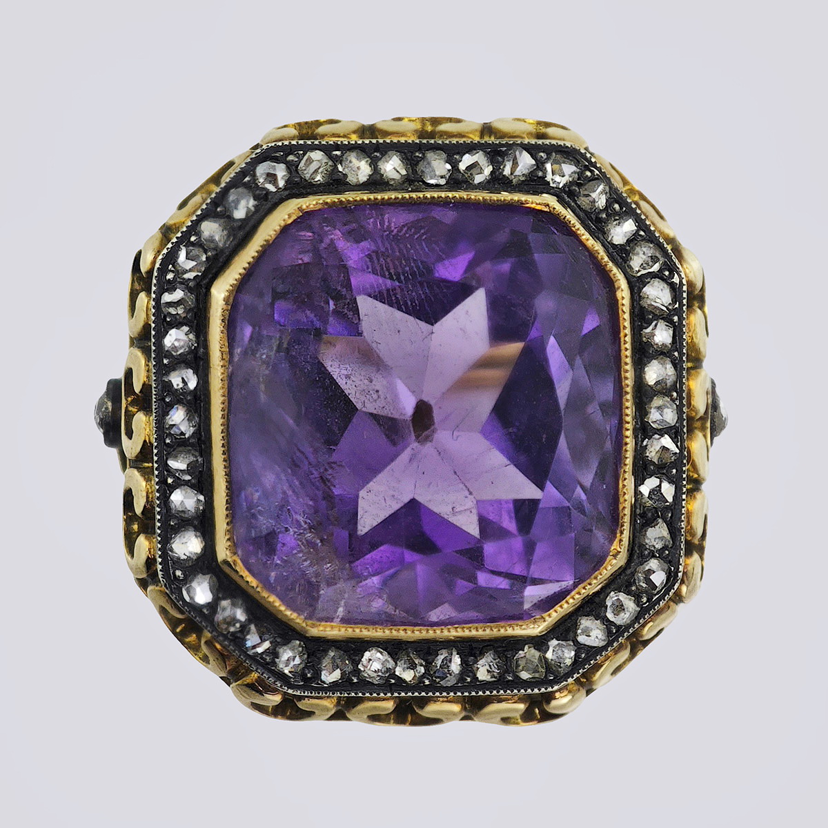 Кольцо золотое 585(56) пробы и серебряное 875 пробы с бриллиантами и аметистом