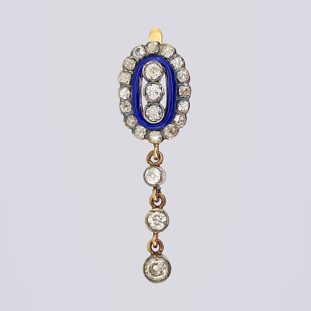 Серьги с бриллиантами и эмалью из золота 56 пробы 19 века