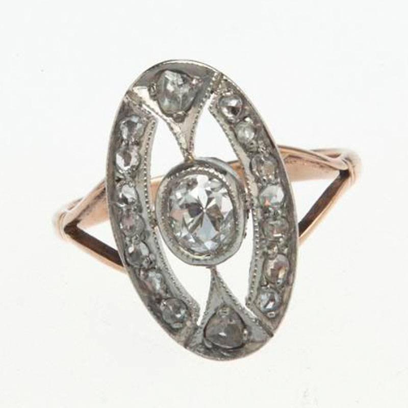 Кольцо СССР с бриллиантом и алмазами из золота 583 пробы и платины