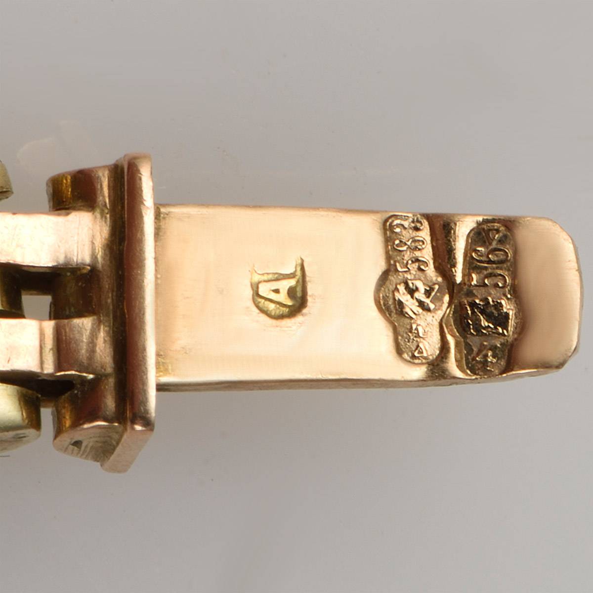 Гибкий браслет из двухцветного золота 56 пробы 19 века