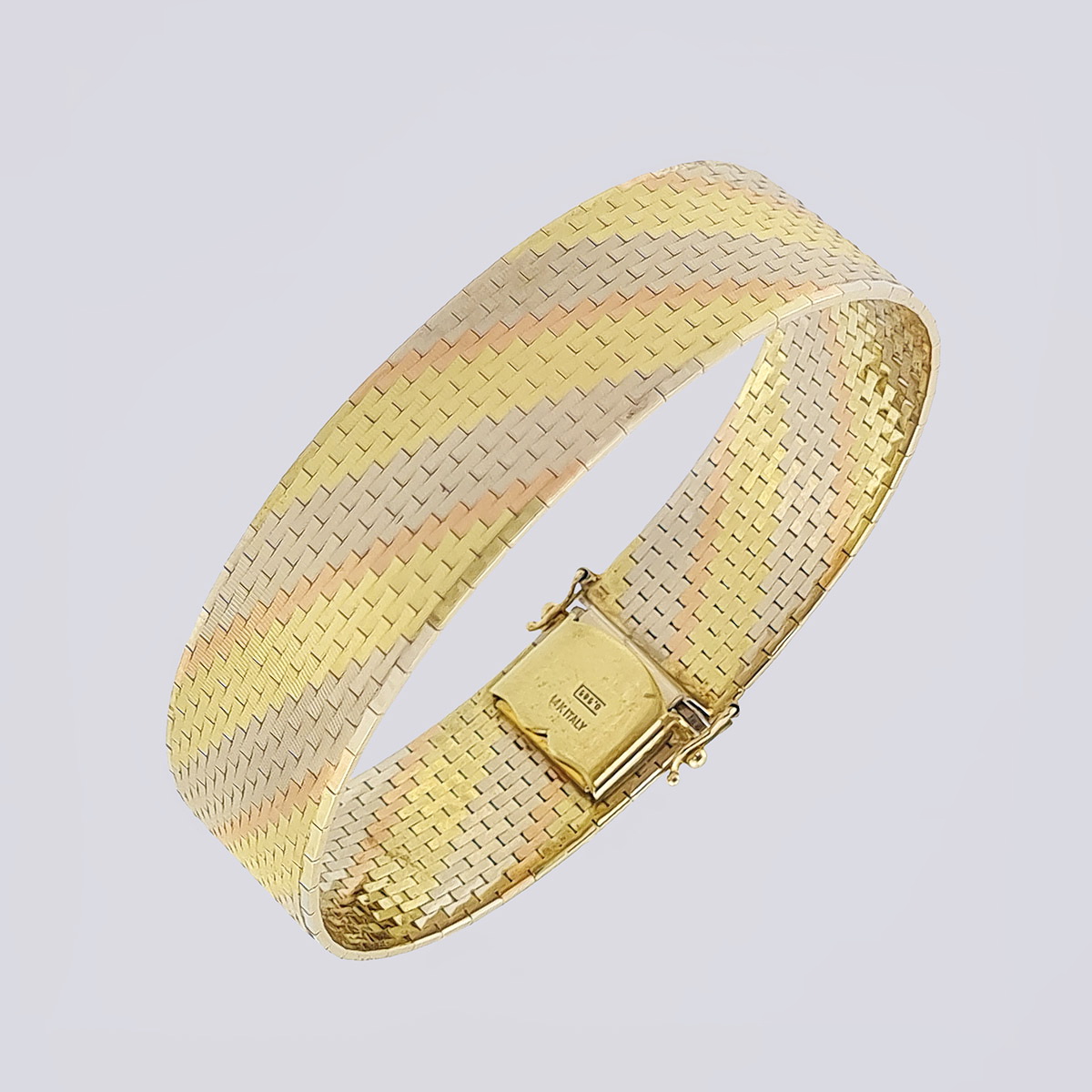 Плоский гибкий браслет из трёхцветного золота 585 пробы купить в Москве ✓Антикварный салон «Сказка»
