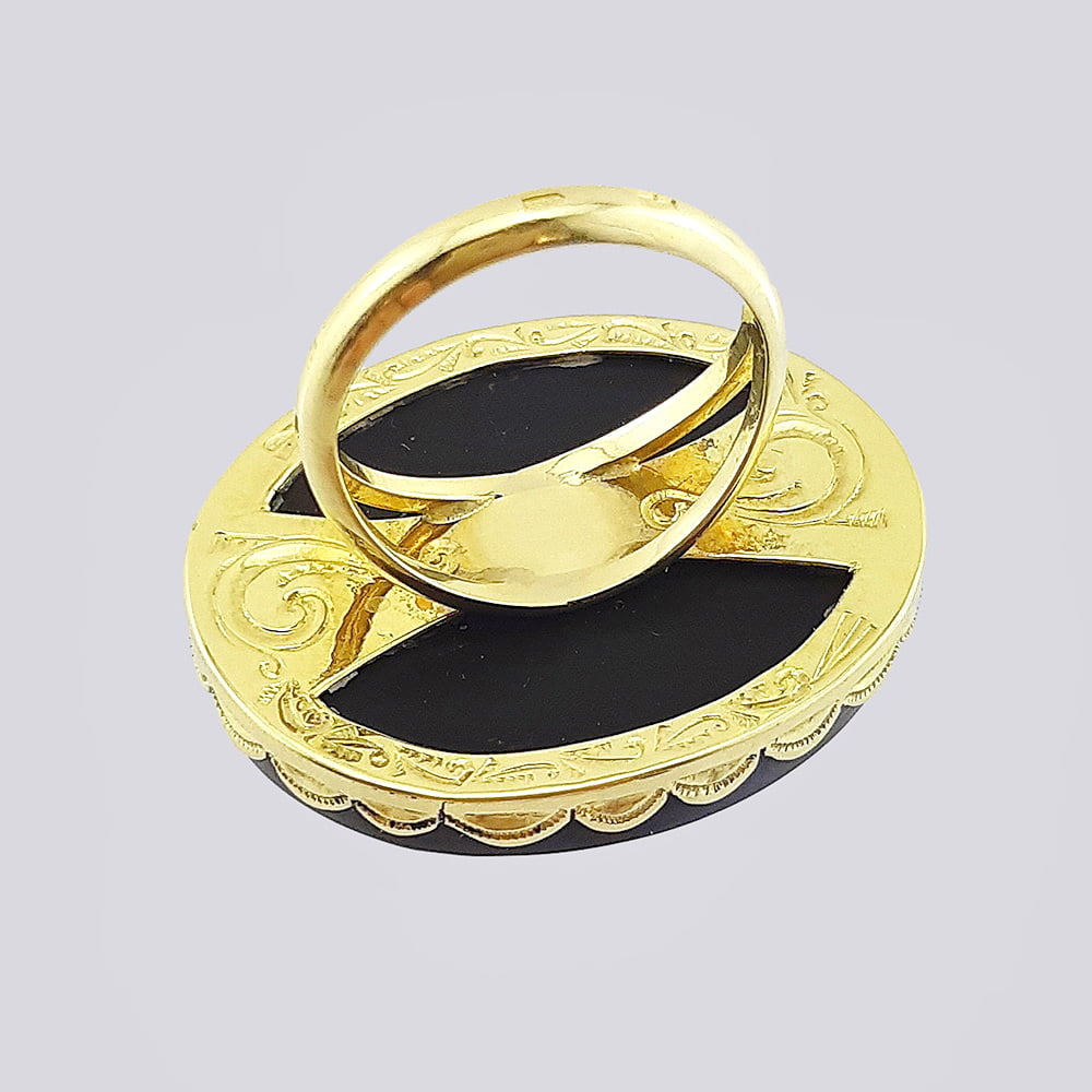 Авторское золотое кольцо с венецианской мозаикой на чёрном агате