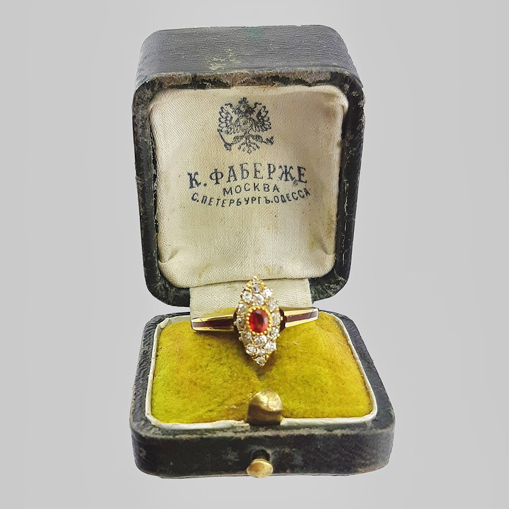 Кольцо маркиз со шпинелью из золота 56 пробы 19 века 
