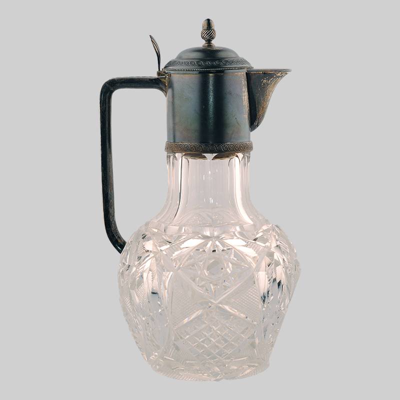 Графин из хрусталя для воды или вина в серебре 84 пробы 19 века