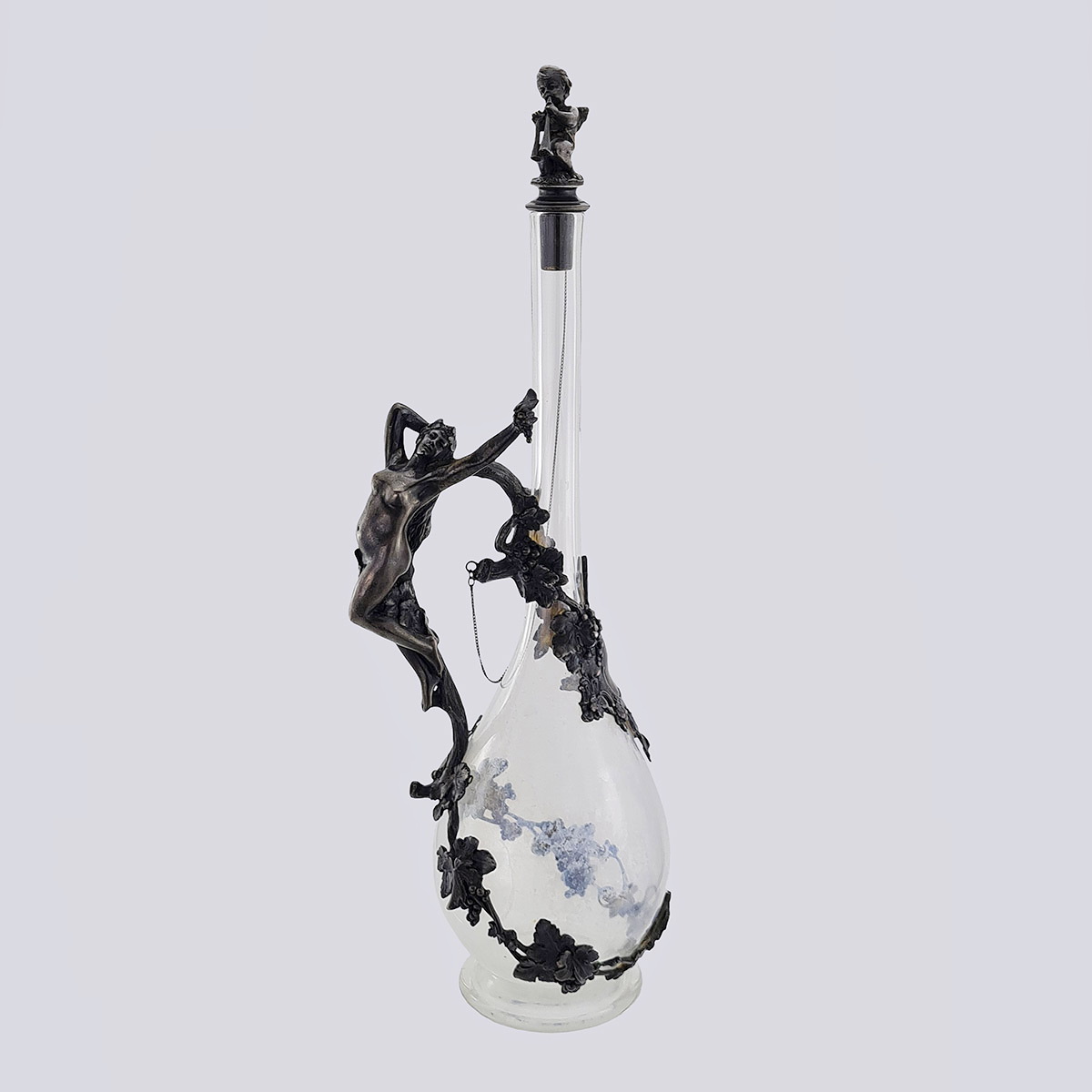 Графин стекло" Нимфа и амур" серебро 875 пробы