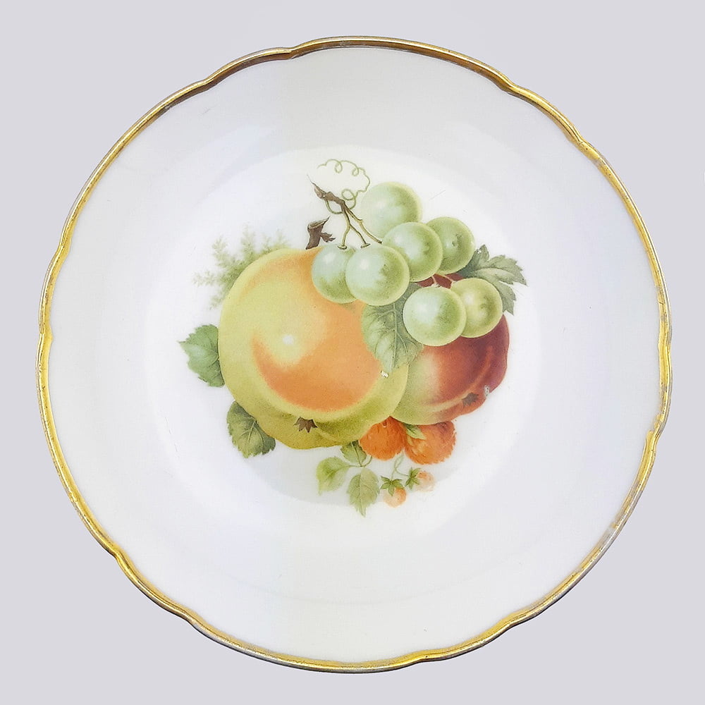 4 фарфоровые тарелки с фруктами с золотой каймой (Германия)